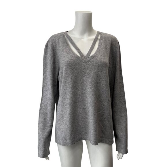 $595 St. John Gray Cashmere Cut-Out V-Neck Pullover size XL - Picture 1 of 9